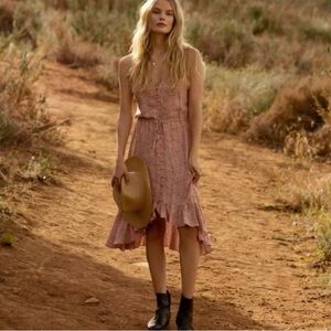 Rails Frida Midi Dress Button Front Ruffle High Low Rose Pink Spotted Summer Sun